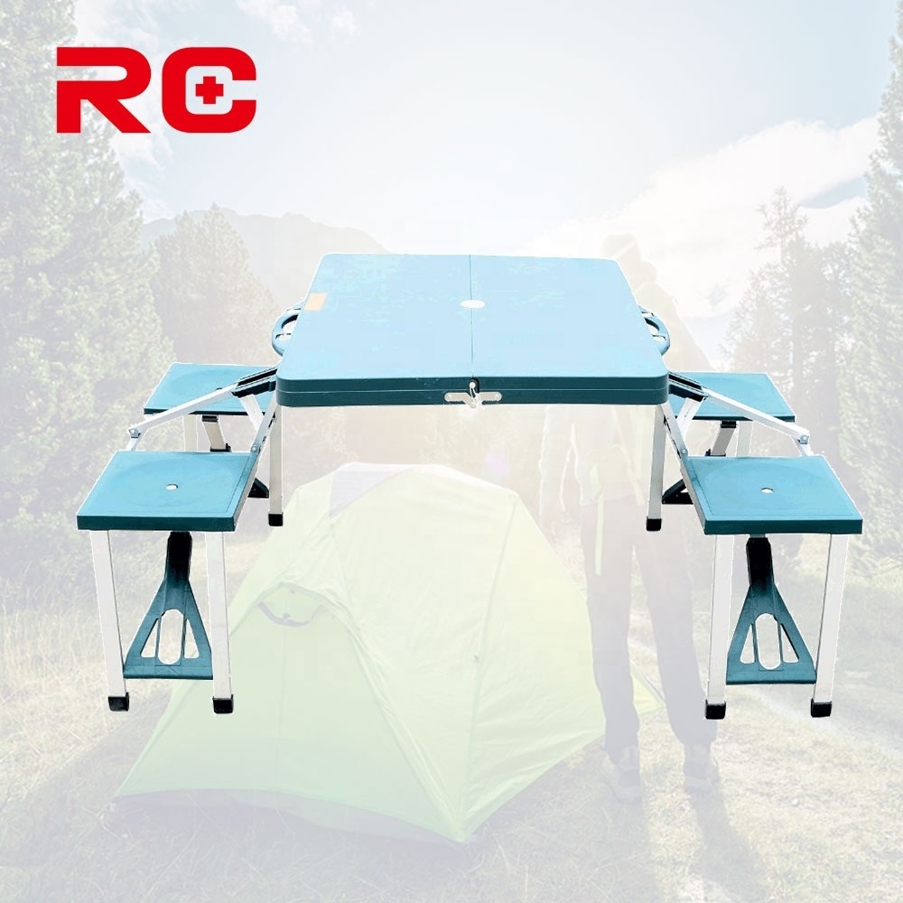 Outdoor Picnic Camping Portable Suitcase Foldable Dining Table With Umbrella