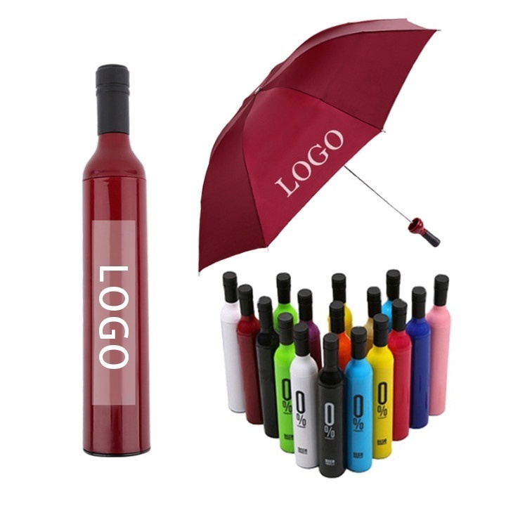 Umbrella In A Bottle Foldable Compact Gift Windproof Anti-UV Rain Sun Shape Wine Bottle Umbrella with Print Logo