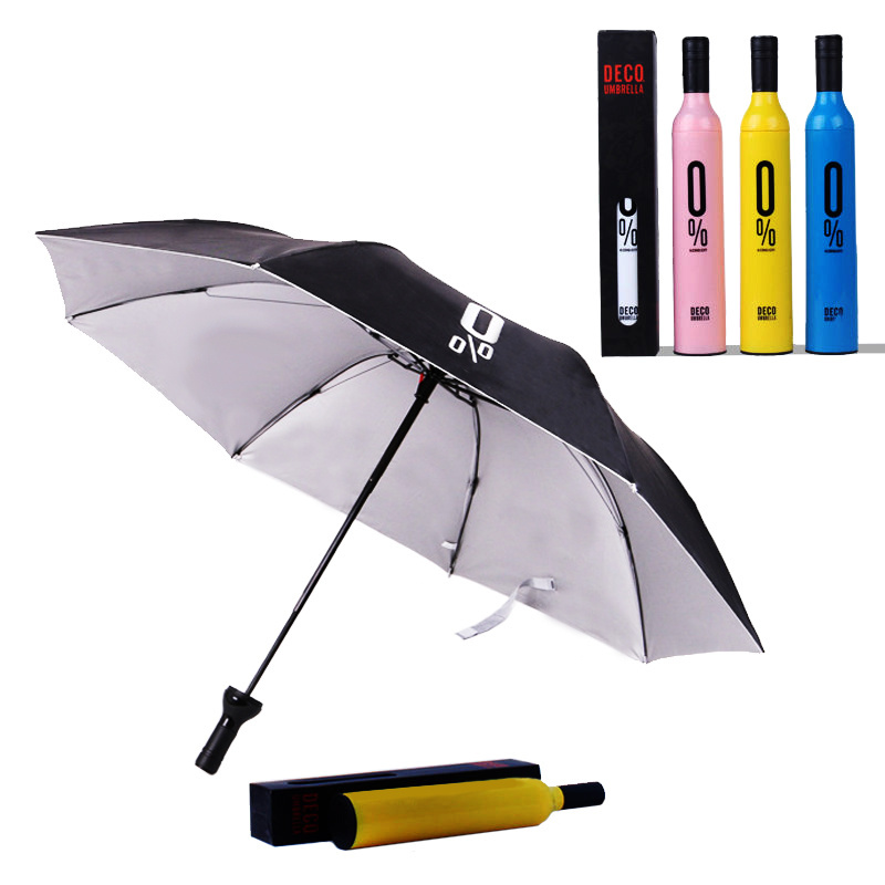 Umbrella In A Bottle Foldable Compact Gift Windproof Anti-UV Rain Sun Shape Wine Bottle Umbrella with Print Logo