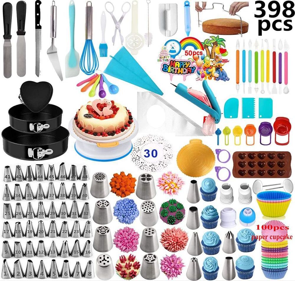 137/110/84pcs Cake Decorating Tools Kit Pastry Baking Utensils With Rotating Turntable Stand, Icing Piping Tips Nozzle Spatula