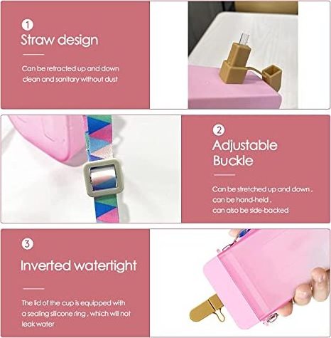 300 ML School Kids Leakproof Water Bottle with Straw - Camping Creative Ice Cream Popsicle Cups with Adjustable Shoulder Strap