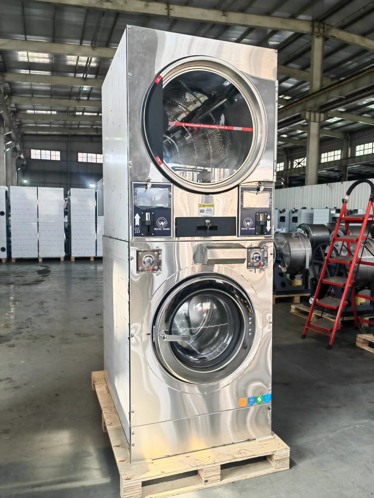 Royal Wash laundry vending machine stacked Commercial Washer Extractor And Dryer 13Kg Washing Capacity Laundry