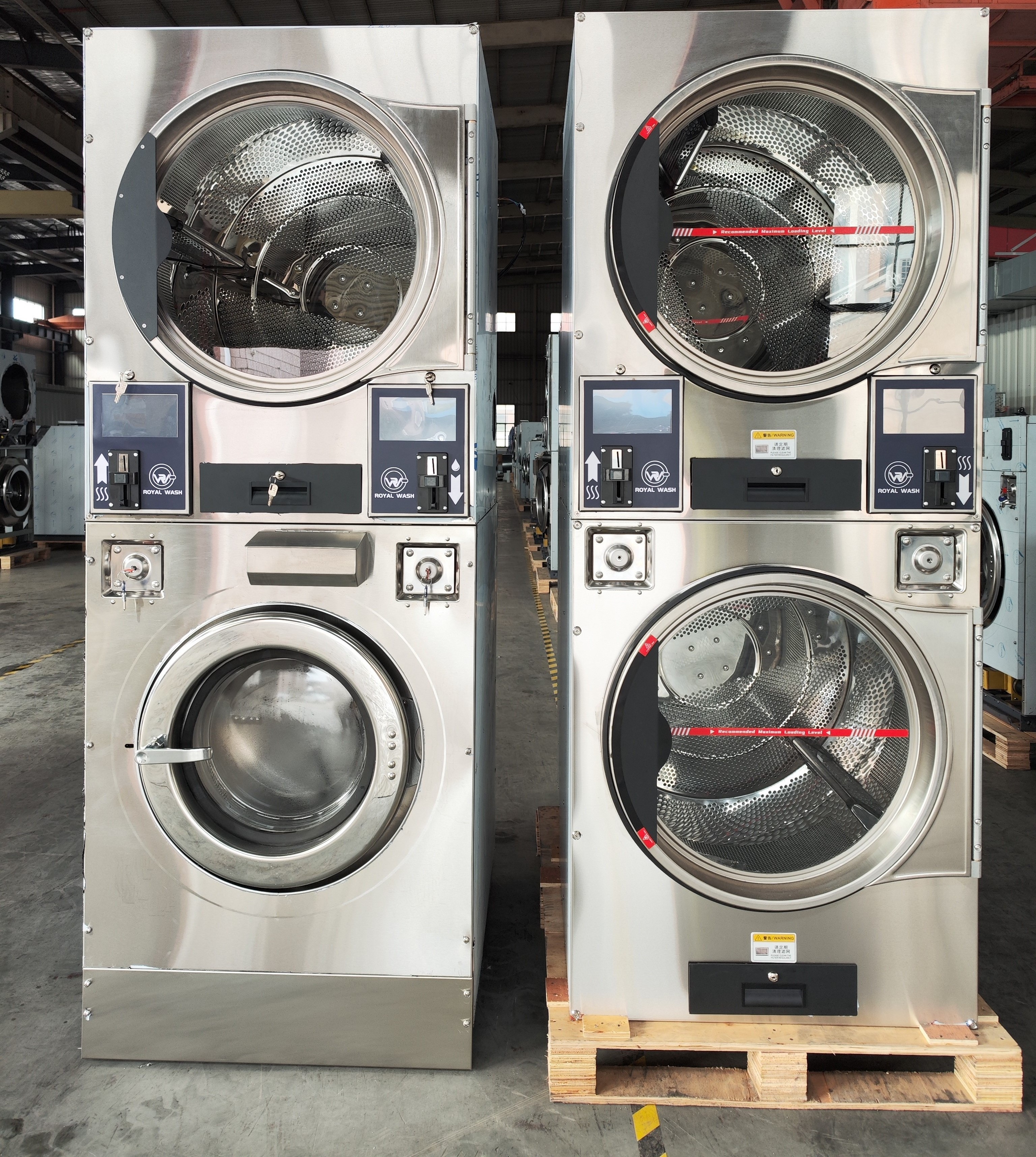 Royal Wash laundry vending machine stacked Commercial Washer Extractor And Dryer 13Kg Washing Capacity Laundry