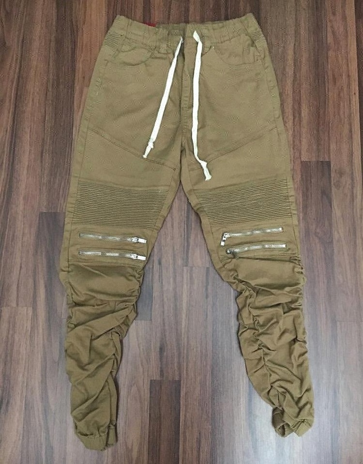 Royal wolf denim garment factory china khaki twill zipper draw strings biker pants plain xxxl mens biker joggers