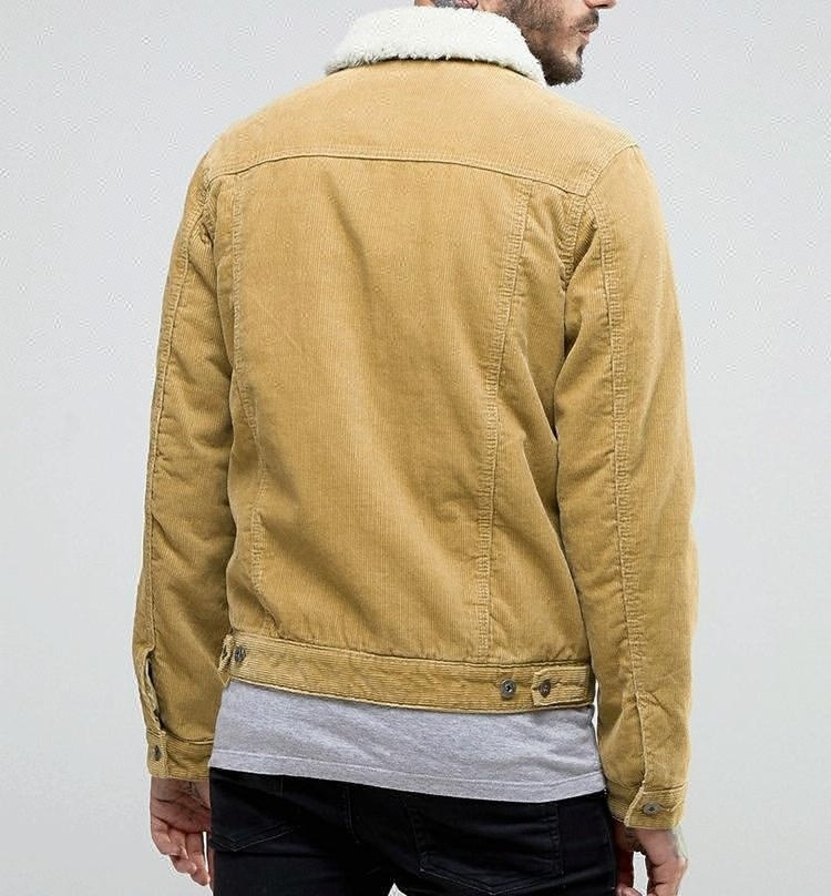 Royal wolf denim garment factory beige yellow western borg collar quilted lining courdroy jacket