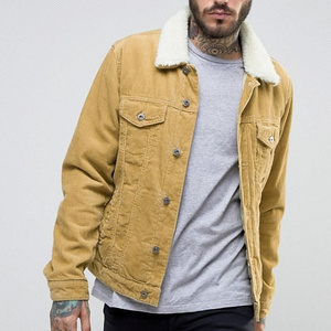 Royal wolf denim garment factory beige yellow western borg collar quilted lining courdroy jacket