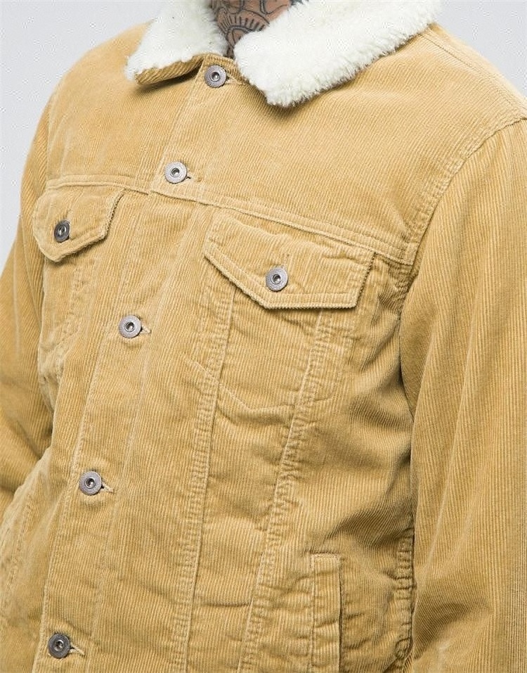 Royal wolf denim garment factory beige yellow western borg collar quilted lining courdroy jacket