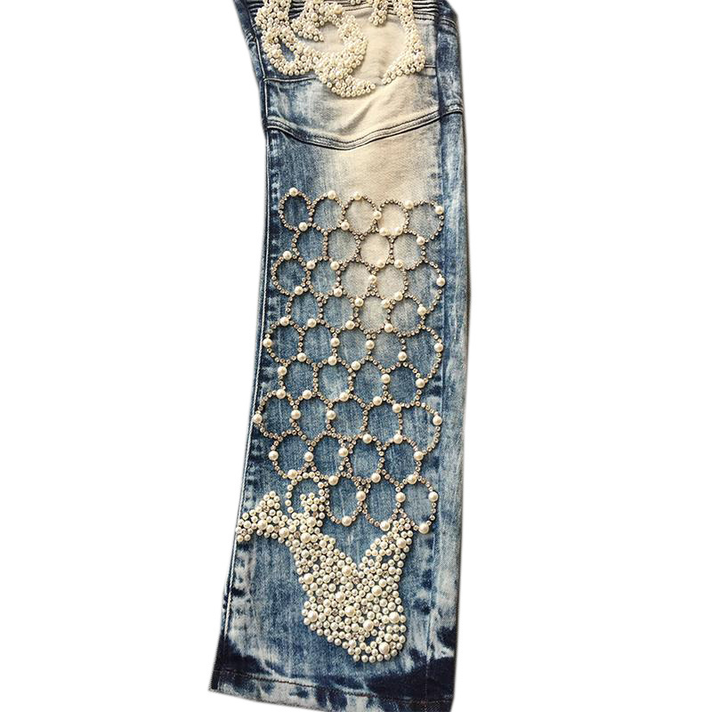 Royal wolf custom rock revival jeans diamond cut jeans clothing wholesale pearl mens rhinestone decorate jeans