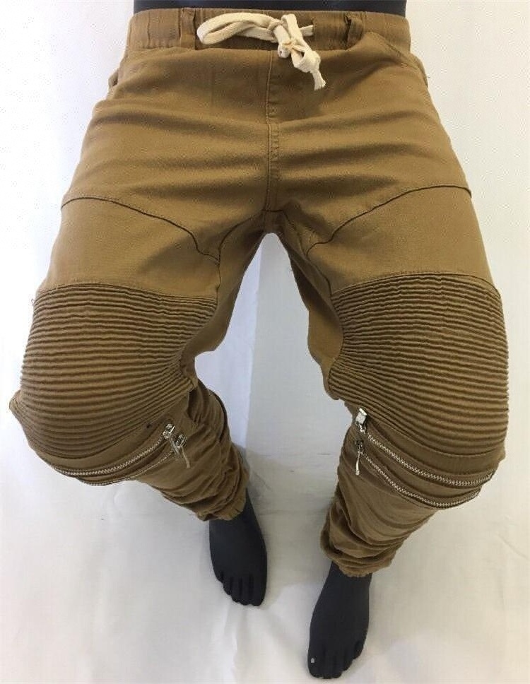 Royal wolf denim garment factory china khaki twill zipper draw strings biker pants plain xxxl mens biker joggers