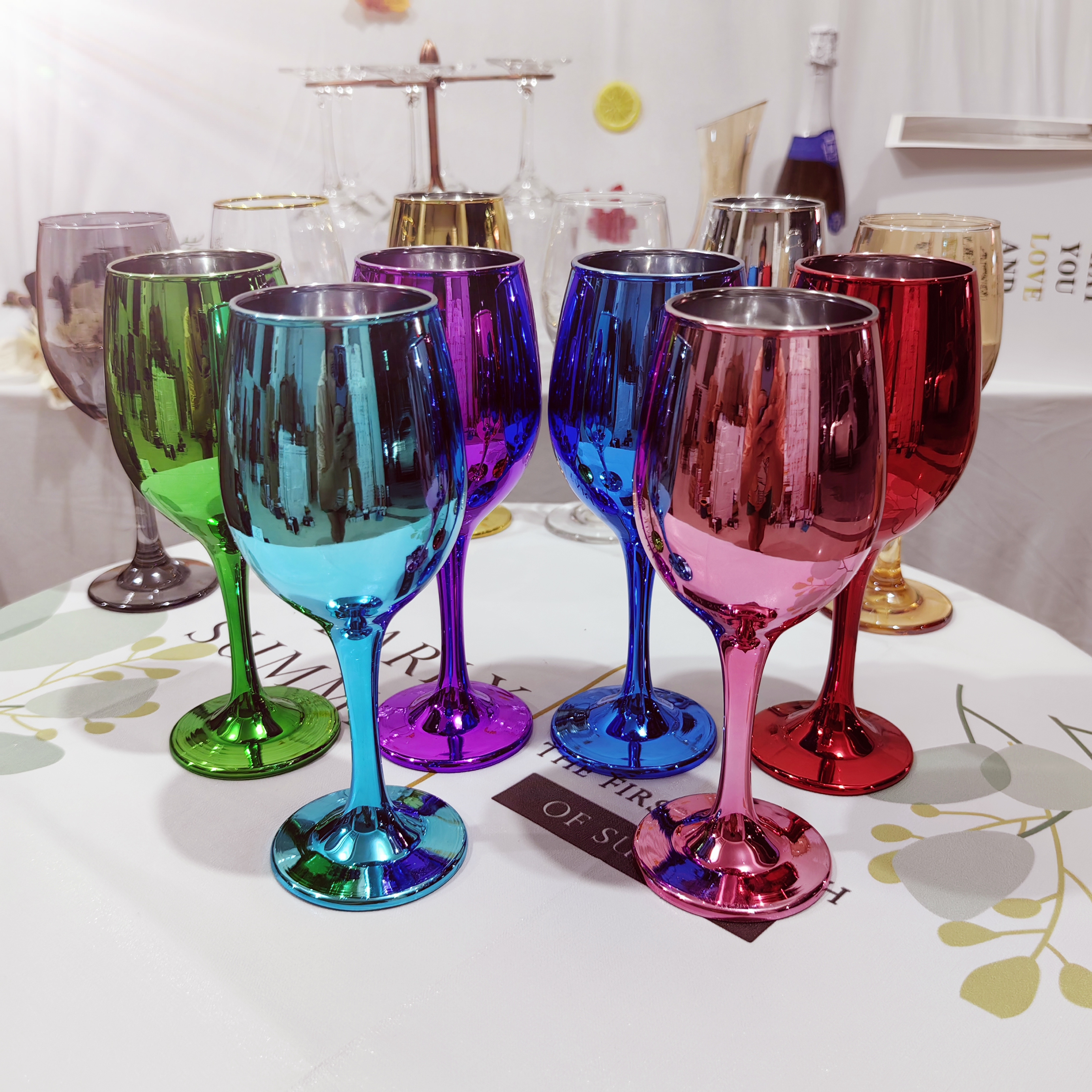 Wholesale Handmade Luxury Glass Wine Goblet Gold Plated Colored Glass Champagne Flute For Party