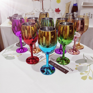 Wholesale Handmade Luxury Glass Wine Goblet Gold Plated Colored Glass Champagne Flute For Party