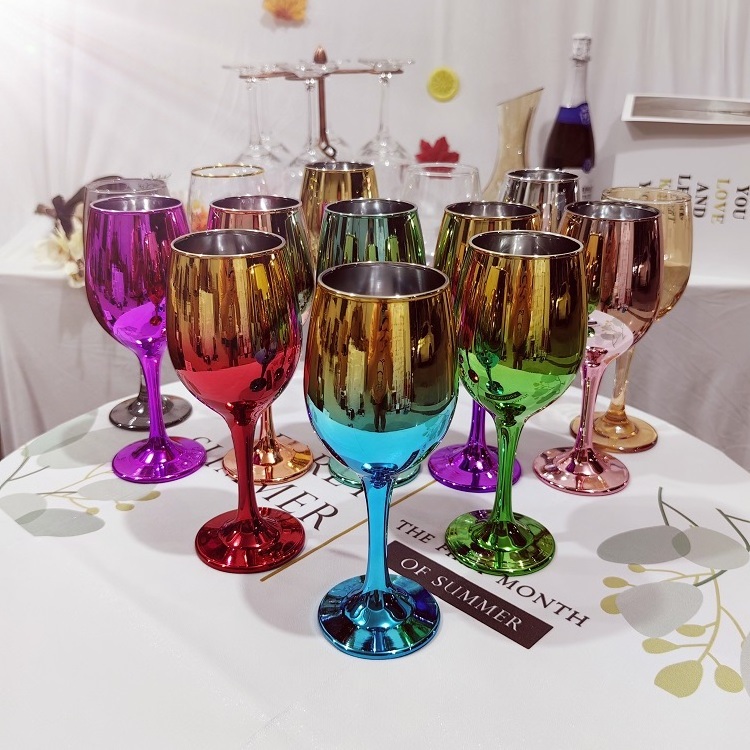 Wholesale Handmade Luxury Glass Wine Goblet Gold Plated Colored Glass Champagne Flute For Party