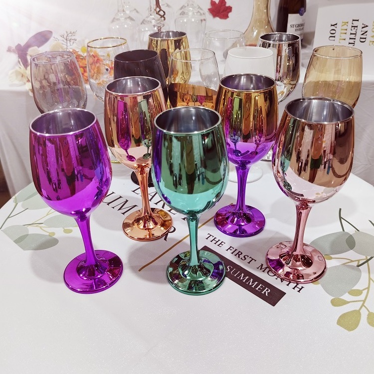 Wholesale Handmade Luxury Glass Wine Goblet Gold Plated Colored Glass Champagne Flute For Party