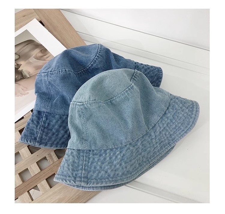 Vintage custom logo unisex men women summer blank fishing cotton washed sun denim jeans bucket hat