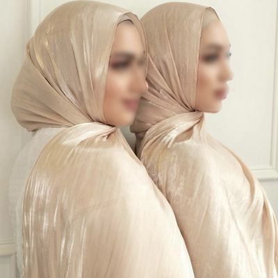 Shiny silk hijab chiffon crepe crinkle shawl glitter plain semalam selene shimmer hijab Muslim women scarf