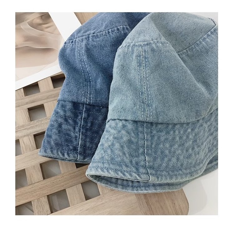 Vintage custom logo unisex men women summer blank fishing cotton washed sun denim jeans bucket hat