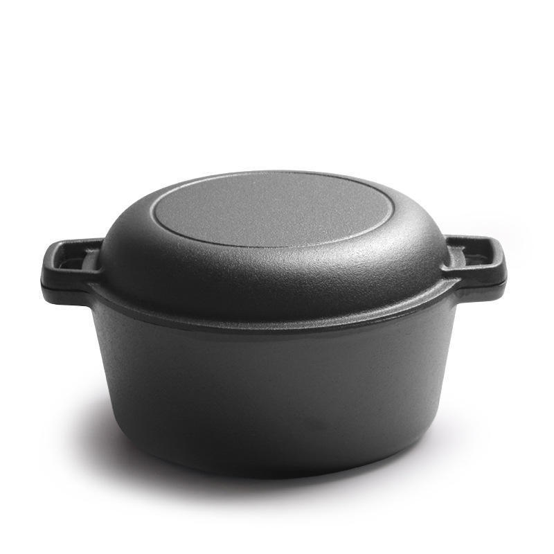 Pre-Seasoned Camping Cookware 5-Quart Cast Iron 2-In-1 Casserole Double Use Dutch Oven Cast Iron Skillet Lid Set Oven