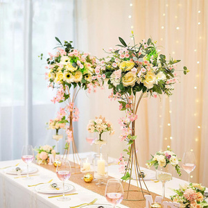 Gold Centerpieces For Table Wedding Geometric Metal Flower Stands For Centerpiece Tables Metallic Tall Risers For Tabletop