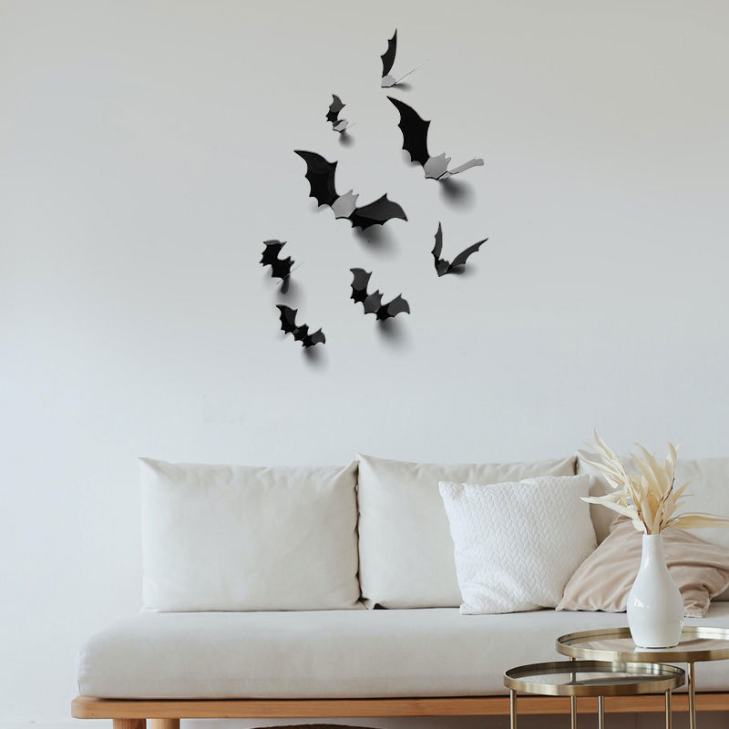 Hot Sales 60PCS/Set Halloween Party Indoor Home Wall Decors New Design Halloween Glow Bats Wall Sticker 3D Led Bats Sticker