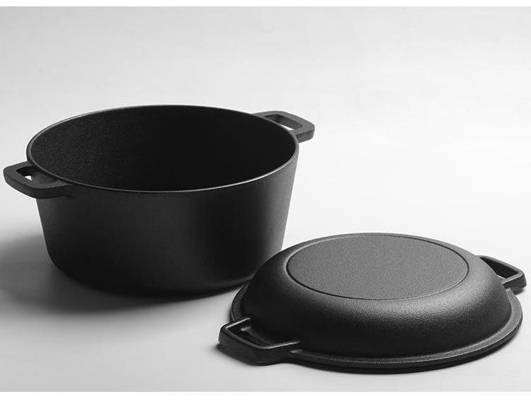 Pre-Seasoned Camping Cookware 5-Quart Cast Iron 2-In-1 Casserole Double Use Dutch Oven Cast Iron Skillet Lid Set Oven