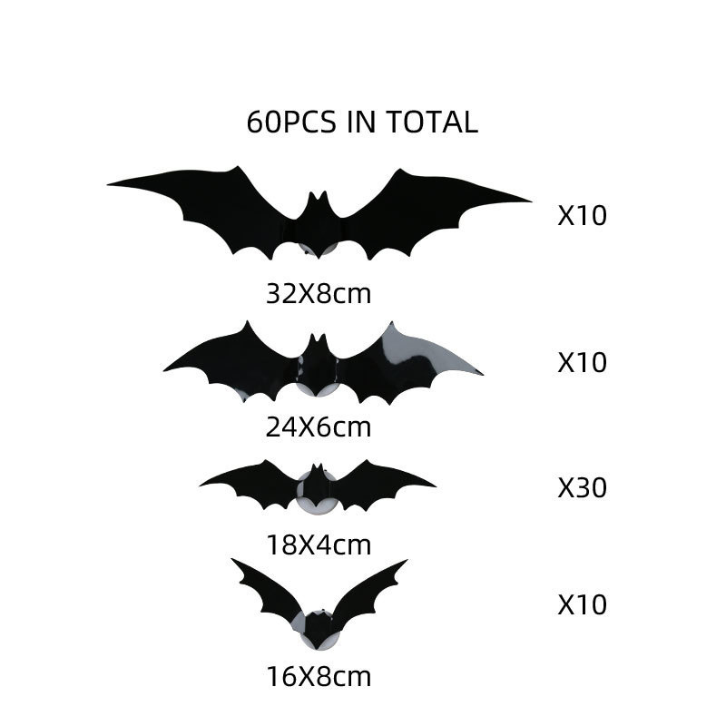 Hot Sales 60PCS/Set Halloween Party Indoor Home Wall Decors New Design Halloween Glow Bats Wall Sticker 3D Led Bats Sticker