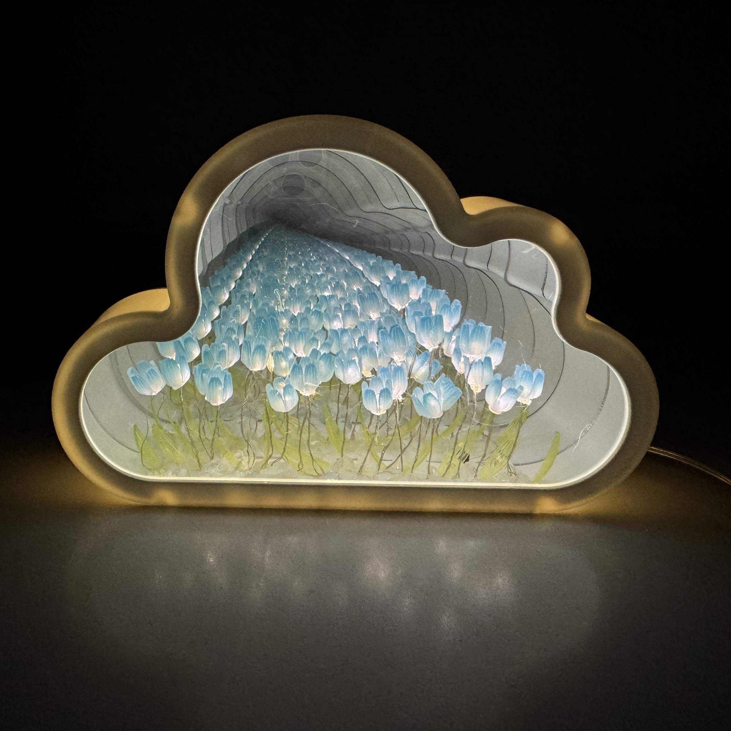 DIY Handmade Cloud Tulip Night Light With Mirror Lampara De Tulipanes Flower Sea Atmosphere Light Birthday Kids Gift