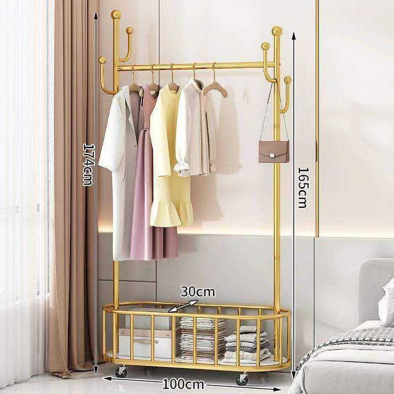 New style storage rack Coat Rack Floor Gold Metal Room Tree Stand Home Storage Organization Clothes Coat Rack With Wheel