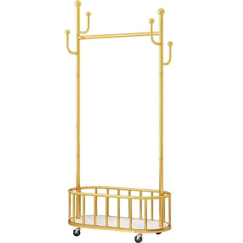 Retail Clothing Rails Display Racks Simple Garment Clothing Rolling Racks With Mesh Storage Basket Shelf And 4 Wheels