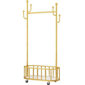 New style storage rack Coat Rack Floor Gold Metal Room Tree Stand Home Storage Organization Clothes Coat Rack With Wheel