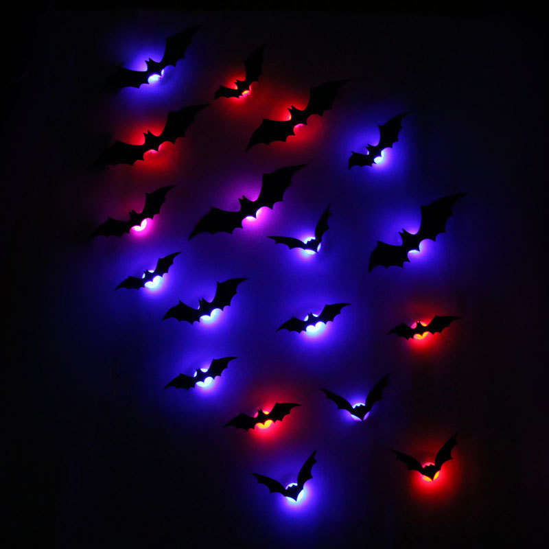 Hot Sales 60PCS/Set Halloween Party Indoor Home Wall Decors New Design Halloween Glow Bats Wall Sticker 3D Led Bats Sticker