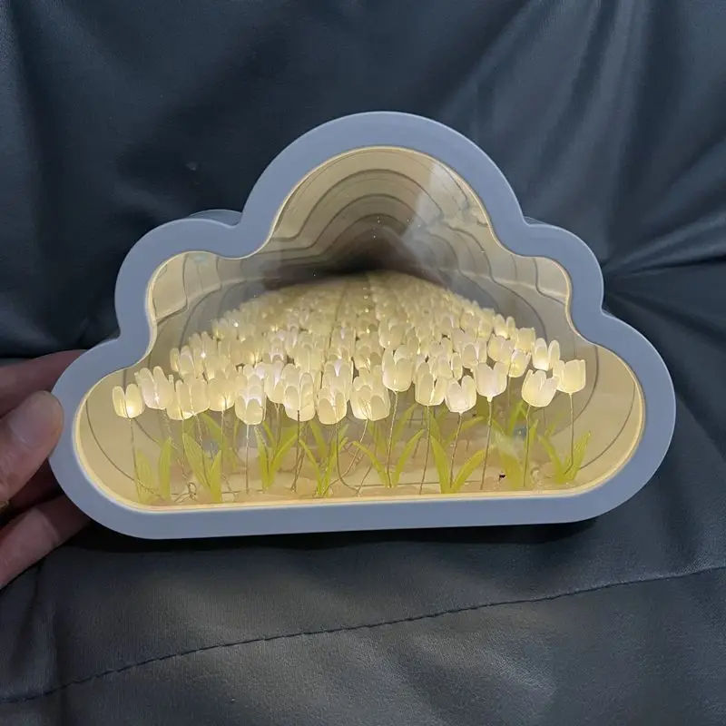 DIY Handmade Cloud Tulip Night Light With Mirror Lampara De Tulipanes Flower Sea Atmosphere Light Birthday Kids Gift