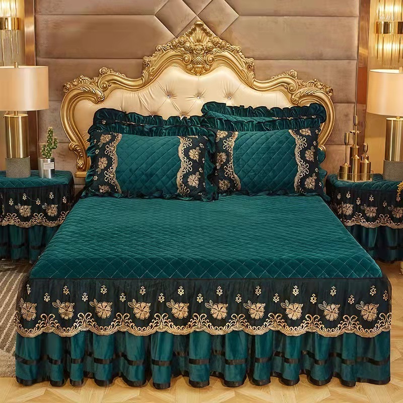 Luxury Embroidery Lace Bed Skirt Set Home Sheets Thickened Bedspread Bedding Cover Set 4 Pieces Set For Hotel