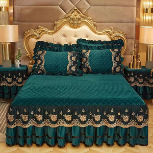 Luxury Embroidery Lace Bed Skirt Set Home Sheets Thickened Bedspread Bedding Cover Set 4 Pieces Set For Hotel