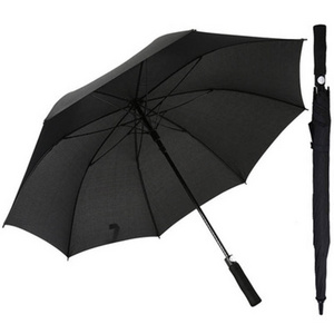 Fully Fiberglass Printable Logo Gift Golf Umbrella Black Coated Solid Color Wood Handle Straight Waterproof Umbrella