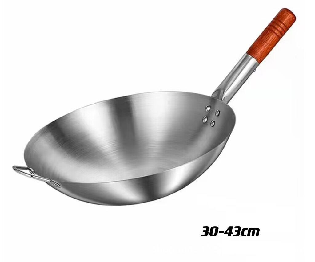 RU Stainless Steel Cooking pot Cookware, Stainless Steel Wok with wooden handle