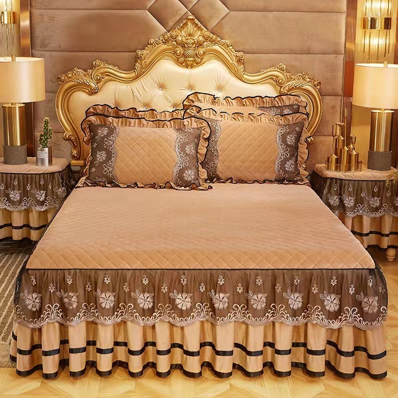 Luxury Embroidery Lace Bed Skirt Set Home Sheets Thickened Bedspread Bedding Cover Set 4 Pieces Set For Hotel