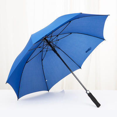 Fully Fiberglass Printable Logo Gift Golf Umbrella Black Coated Solid Color Wood Handle Straight Waterproof Umbrella