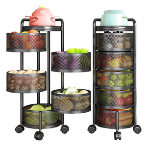 Sturdy Kitchen 3/4/5 Tier Stackable Metal Wire Storage Organizer Fruit Vegetable Rotating Baskets With Rolling Wheels