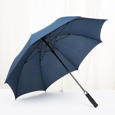 Fully Fiberglass Printable Logo Gift Golf Umbrella Black Coated Solid Color Wood Handle Straight Waterproof Umbrella