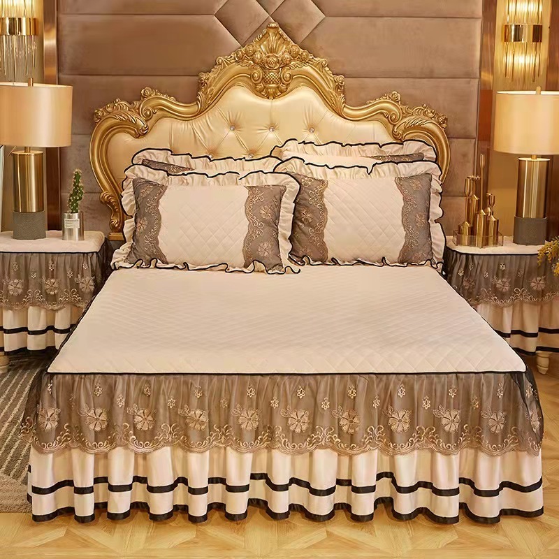 Luxury Embroidery Lace Bed Skirt Set Home Sheets Thickened Bedspread Bedding Cover Set 4 Pieces Set For Hotel