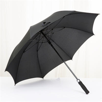 Fully Fiberglass Printable Logo Gift Golf Umbrella Black Coated Solid Color Wood Handle Straight Waterproof Umbrella