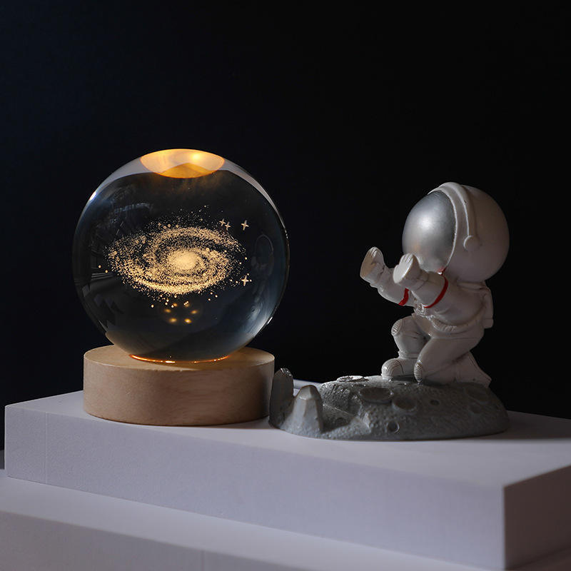 3d Solar System Galaxy Engraved 3d Laser Crystal Ball With Led Lighting Wood Base