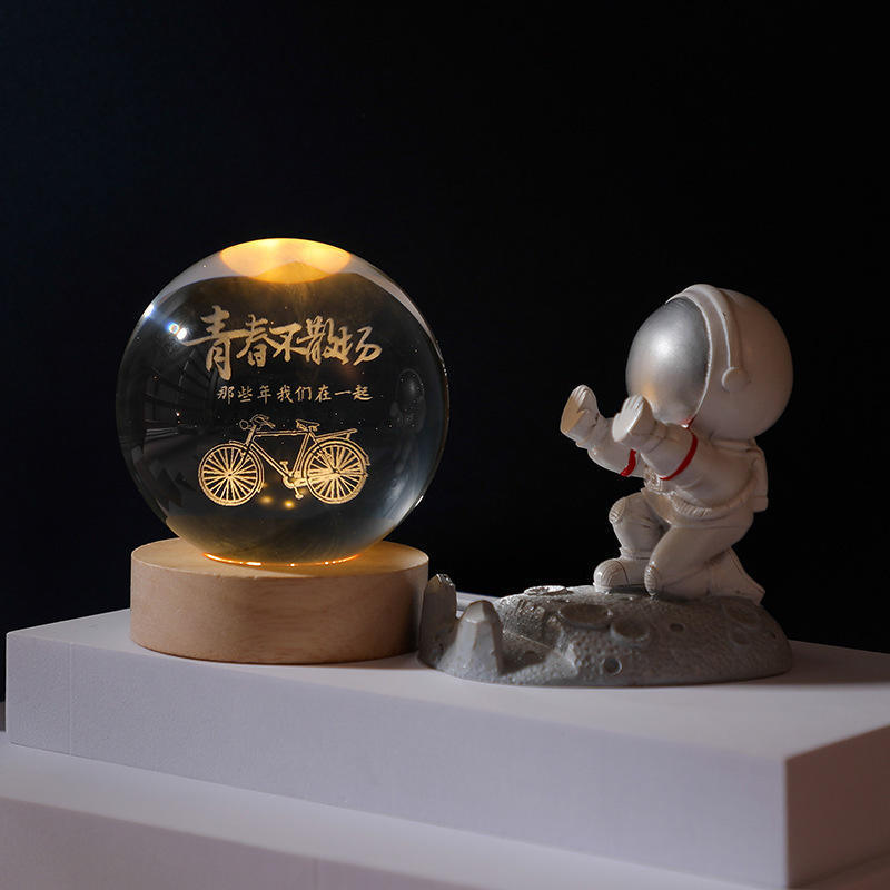 3d Solar System Galaxy Engraved 3d Laser Crystal Ball With Led Lighting Wood Base