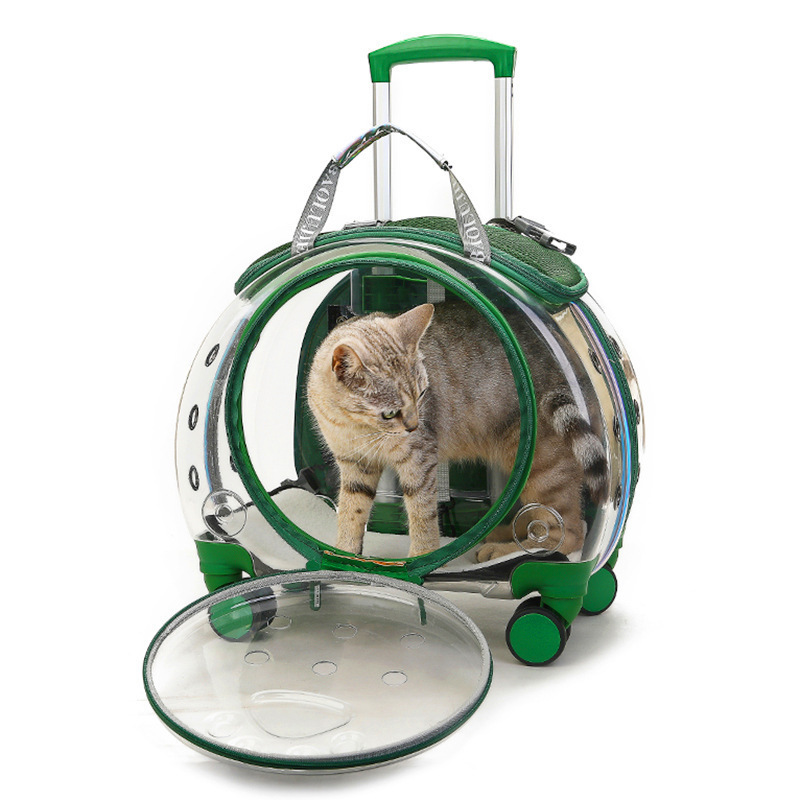 New product transparent pet carrier wheeling suitcase for pet travel portable backpack clear view trolley dog cat house