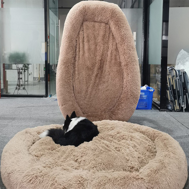 Faux Fur Pet Comfortable Washable Super Soft Donut Pet Dog Bed for Large dog Warm Round Customized Fluffy Plush Dog Bed