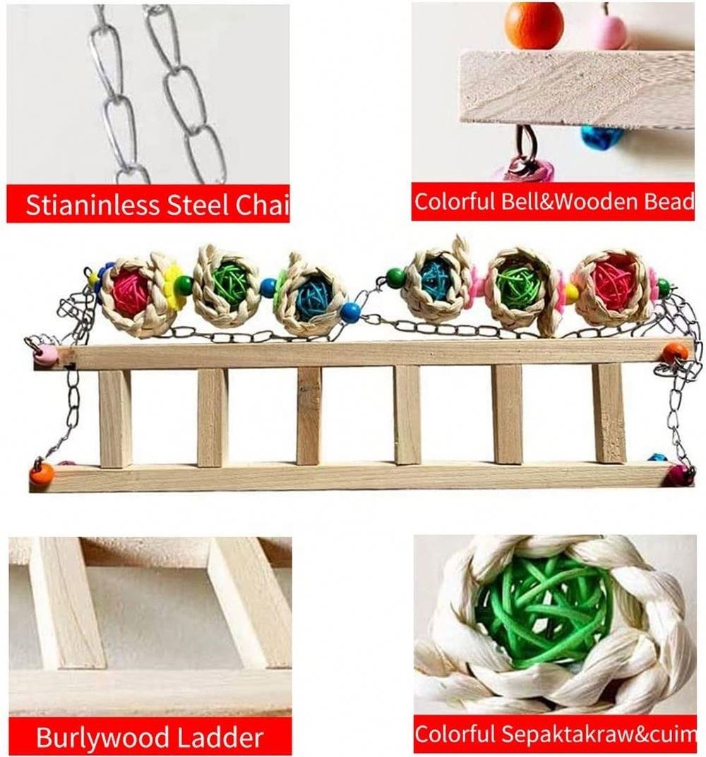 Chicken Swing Natural Wooden Colorful Chicken Toy with Bells for Hens Handmade Chicken Wood Stand Ladder Toys