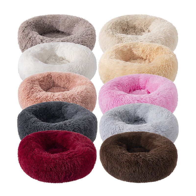 Wholesale Hundebett Luxus Round Large Dog Cat Bed Long Plush Pet Cushion Removable Donut Dog Bed Washable