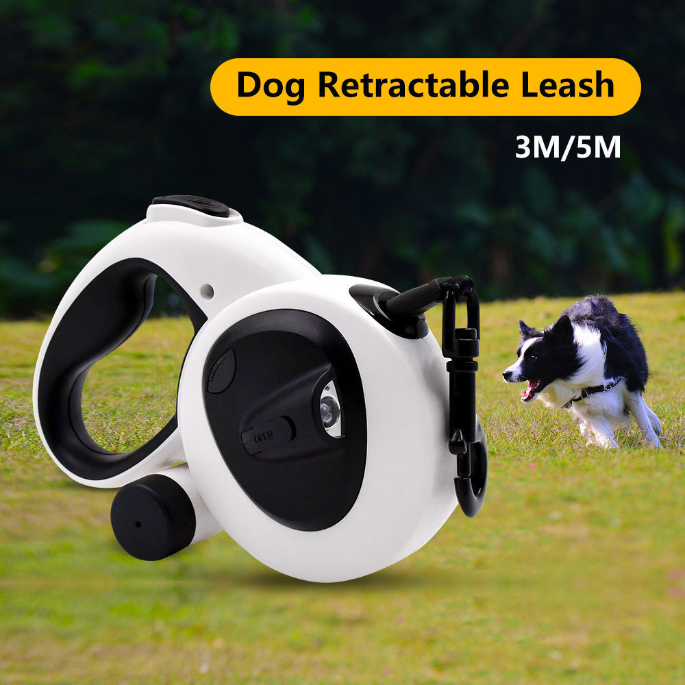 RM Light Up USB Rechargeable Retractable Pet Dog Leash With Led Flashlight And Poop Bag Dispense Dog Leash