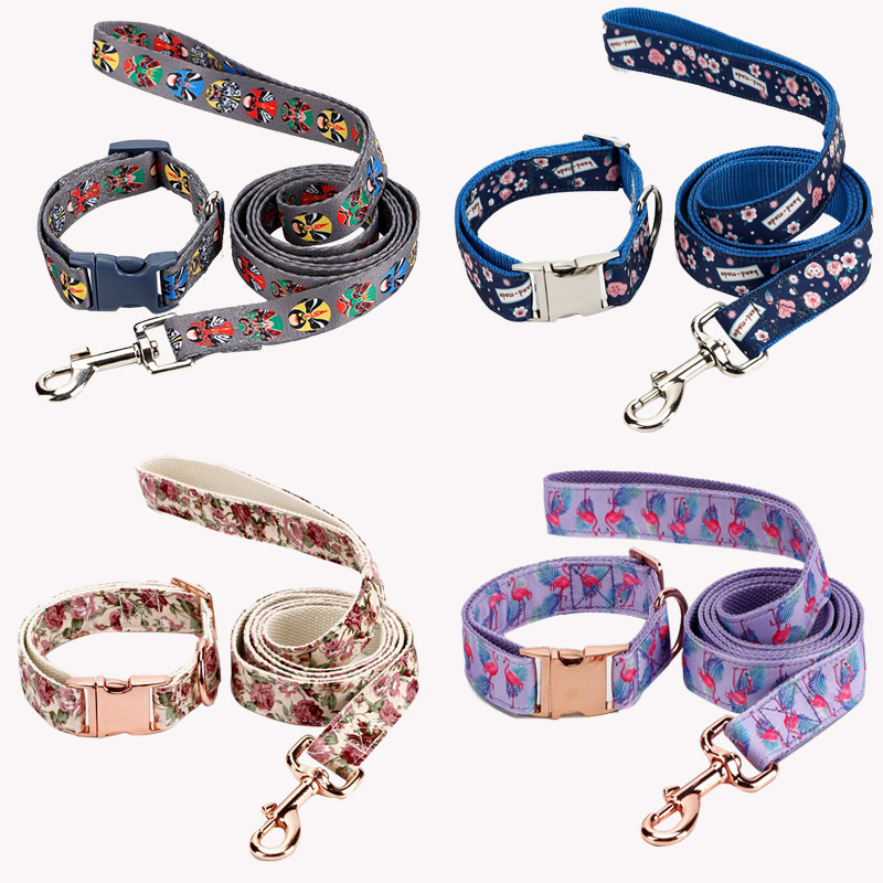 Custom Printed Charms Designer, Luxury Pu Leather Pet Dog Collars and Leash//