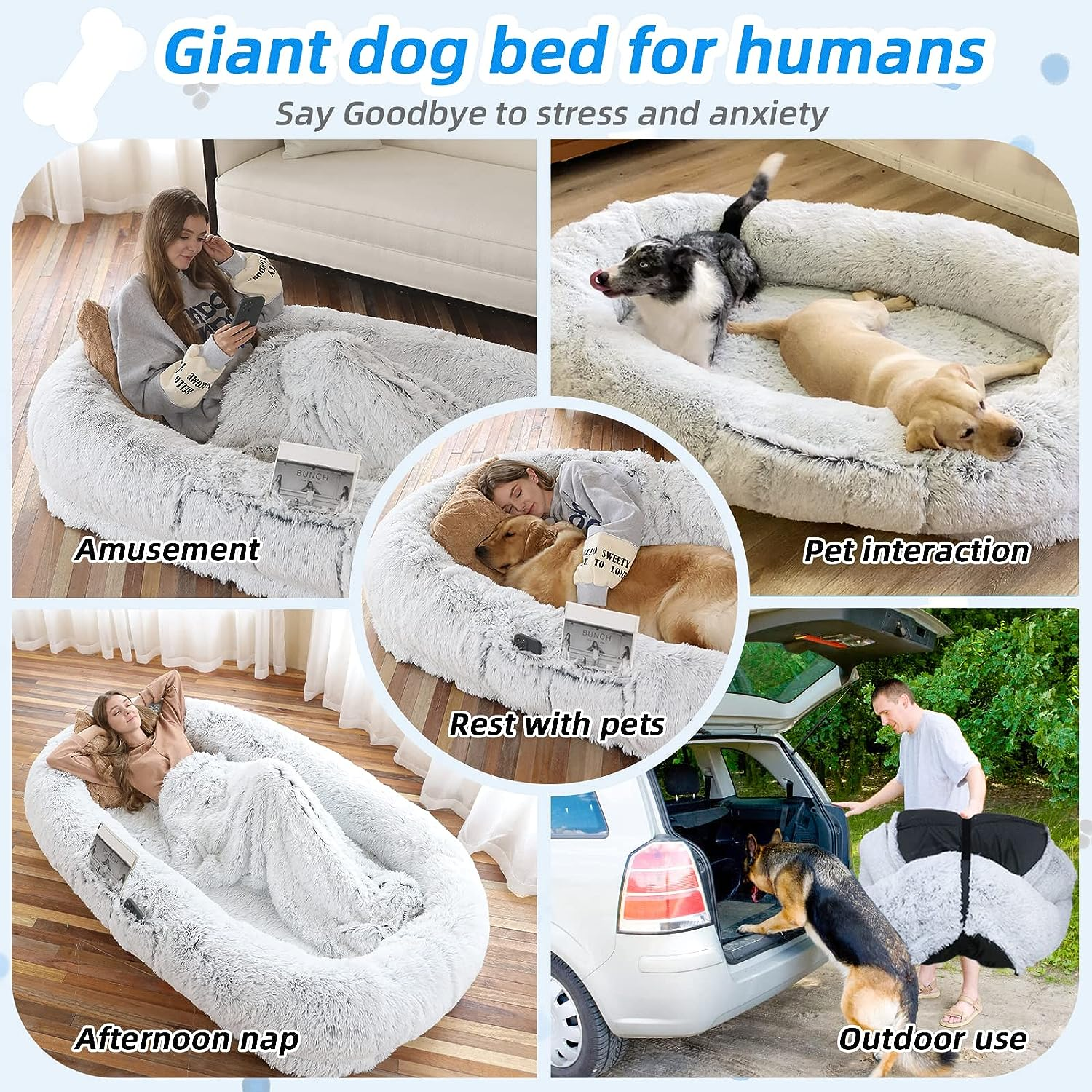 2023 New Washable Extra Large Memory Foam Human Size Dog Bed Non-slip Detachable 6XL  Plufl Giant Dog Bed For Large Dogs Human